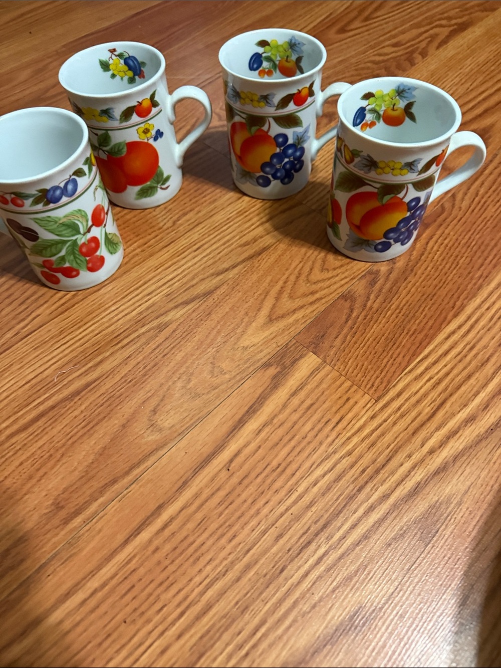 Fruit-Pattern White Ceramic Mugs – Set of 4